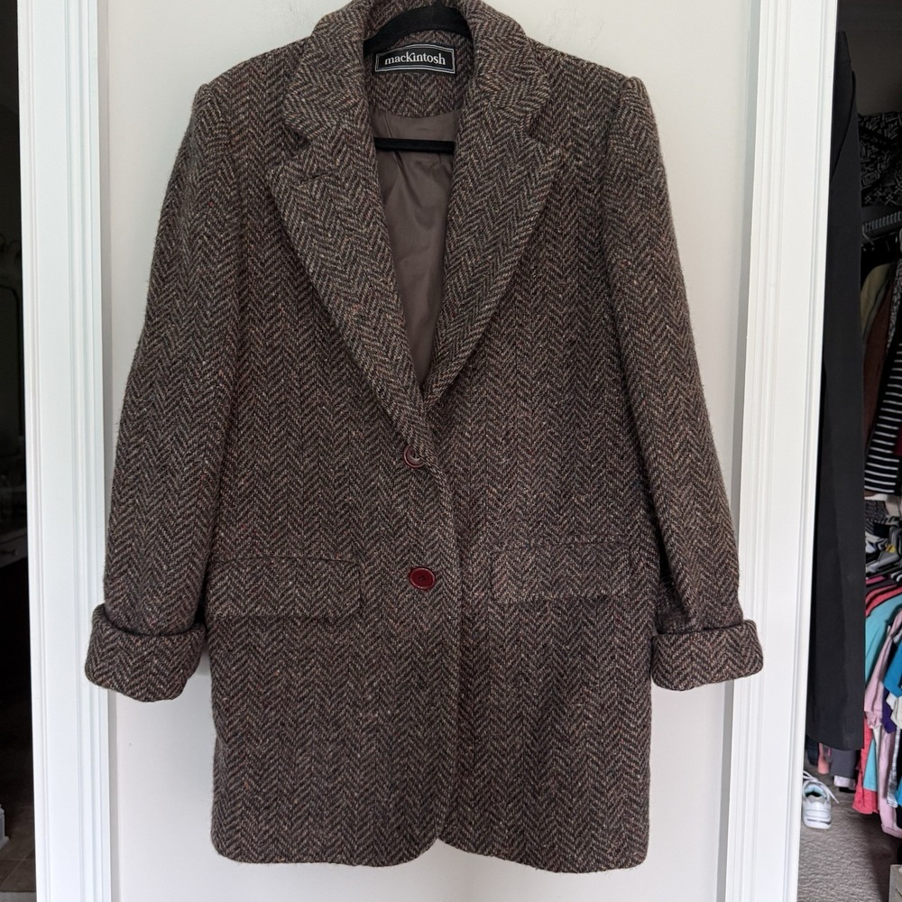 Mackintosh Vintage 100% Pure Wool Herringbone Coat Jacket Sz M USA